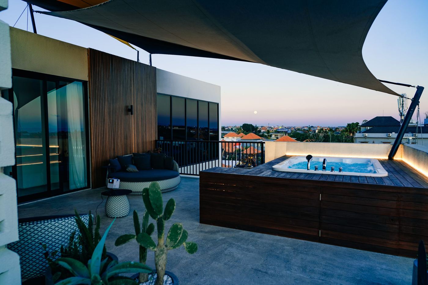 Penthouse jacuzzi terrace at Onyx Beach Hotel, Canggu